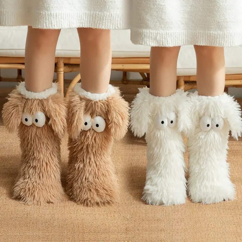 Fluffy Dog-Ear Plush Slippers Socks