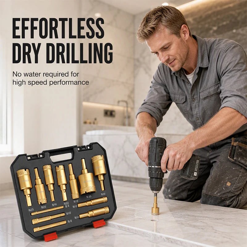 🎉⏳🔥⏰12-Piece Dry Diamond Tile Hole Saw Kit (6-35mm)
