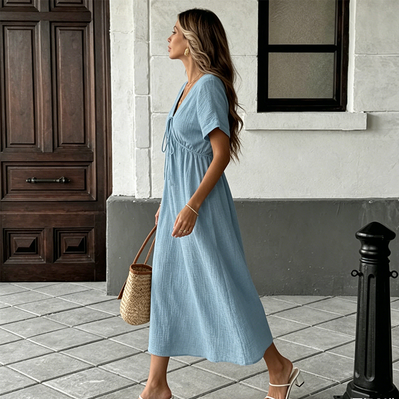 📢📢⏰Women's Summer V-Neck Tie-Front Midi Dress