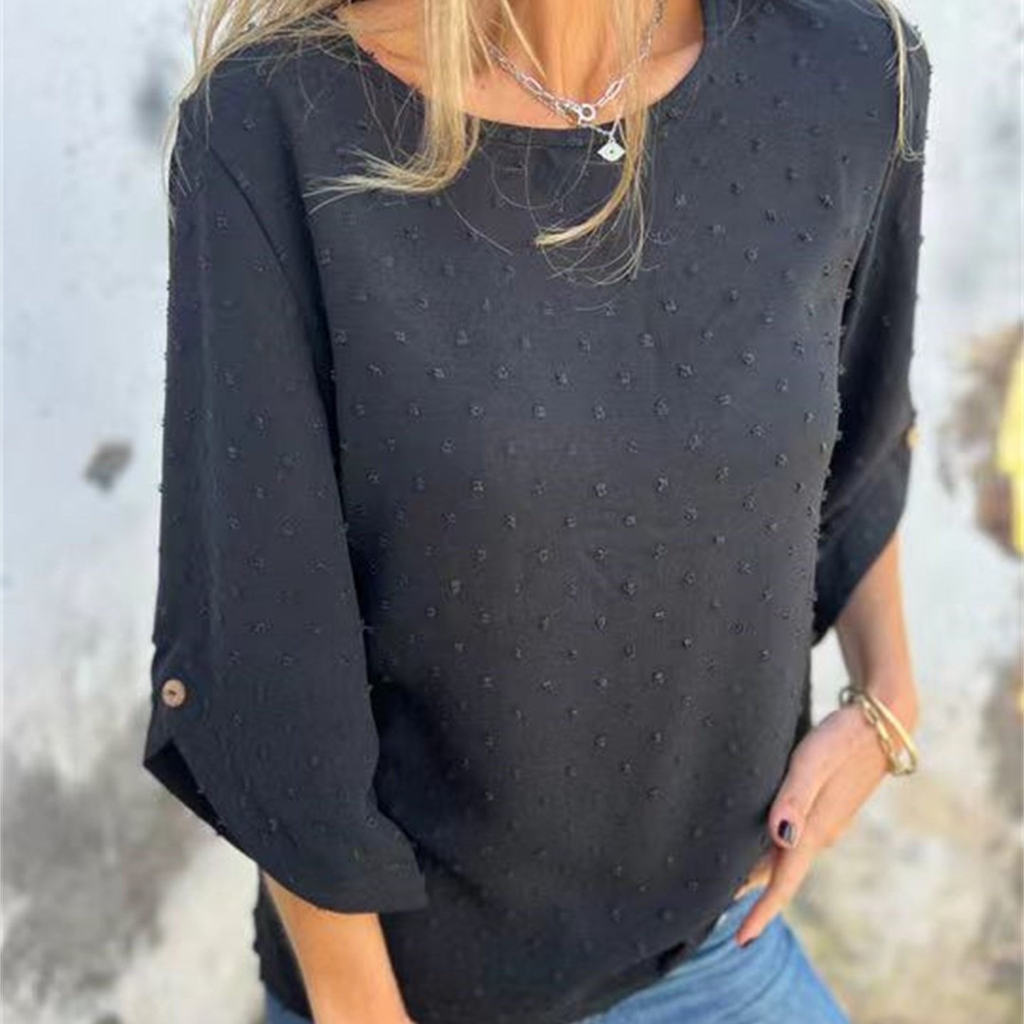 👚Women's Casual Round Neck Jacquard Top