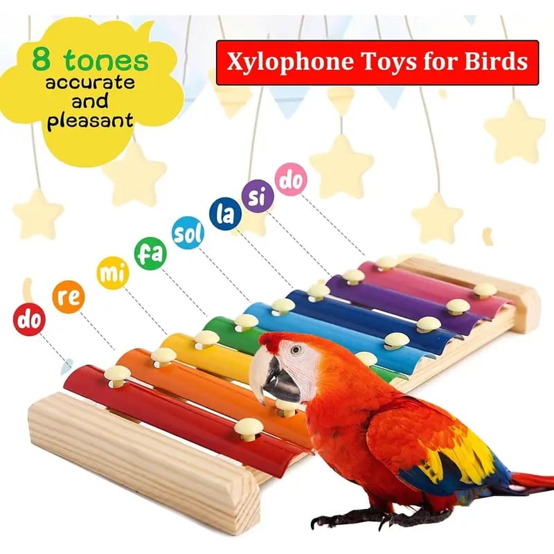 Natural Wood Xylophone & Chew Toy for Parrots