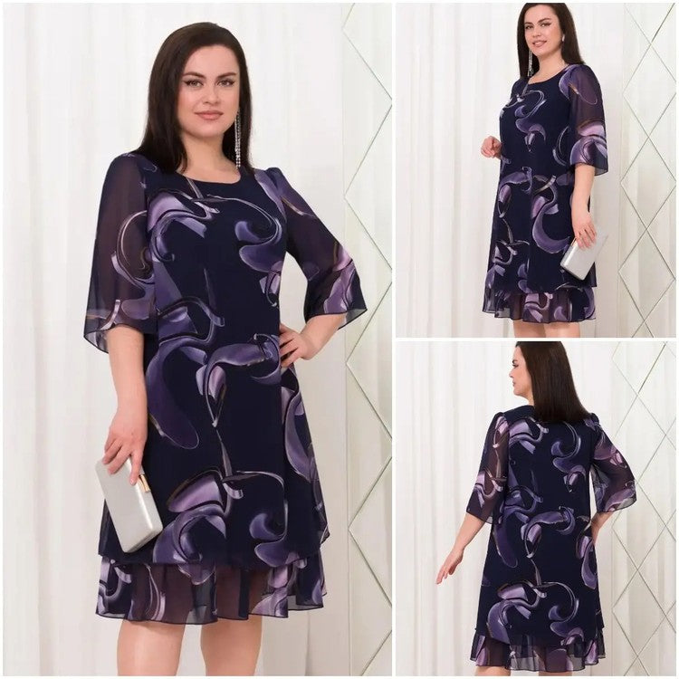 💕New ruffled sleeve Elegant printed chiffon dresses.