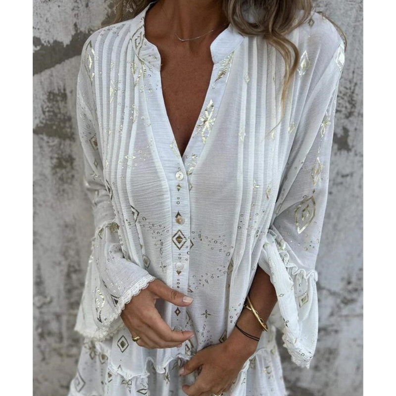 💖Women's Geometric Print Comfortable V-Neck Midi-Dress