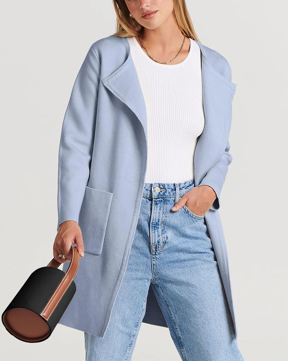 Solid Color Coat Lapel Top Coat with Pockets