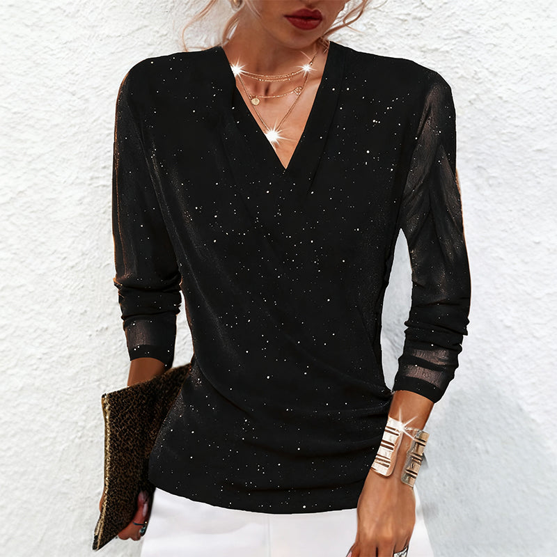💎Women's Sparkle Crossover V-Neck Long Sleeve Top