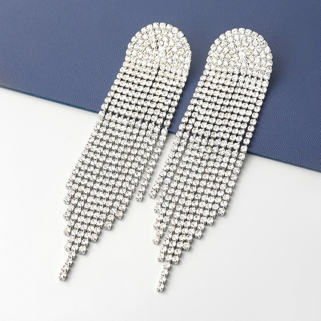 Super Sparkling Rhinestone Long Fringe Earrings
