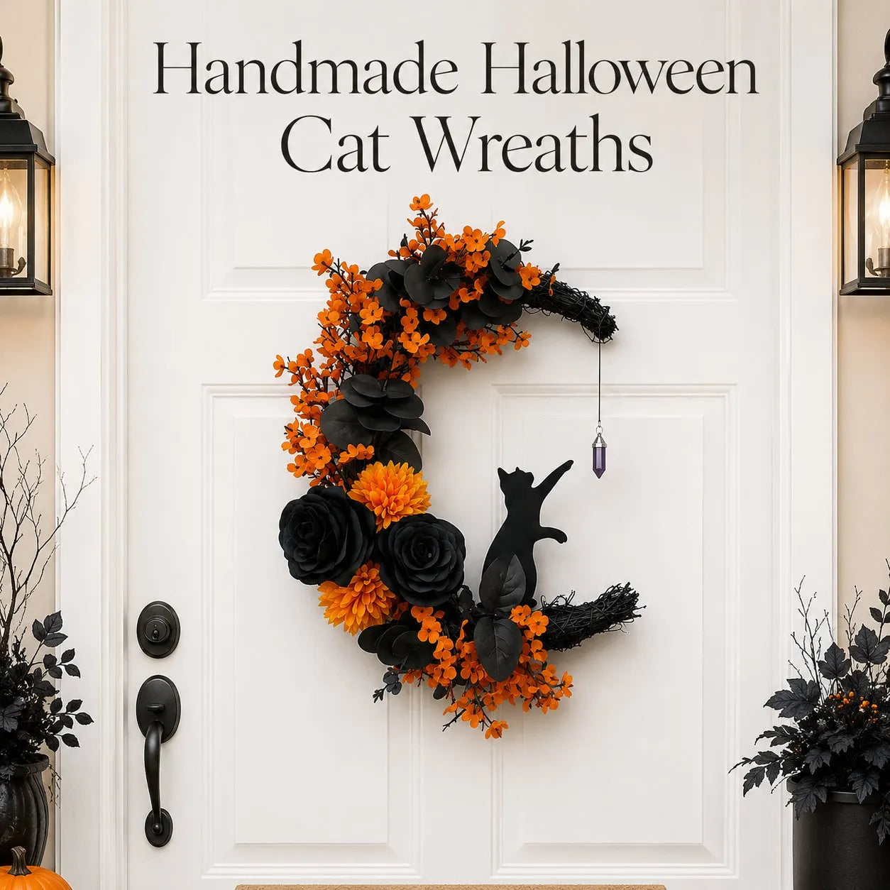 Handmade Halloween Cat Wreath