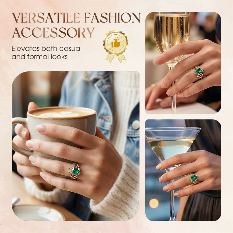 💥Green Synthetic Crystal Ring with Intricate Leaf
