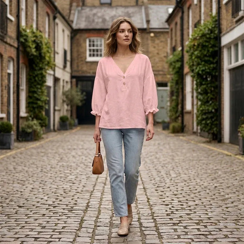 Women's Casual V-Neck 3/4 Sleeve Top
