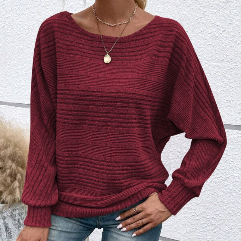 🌹Solid Round-Neck Striped Top with Long Sleeves