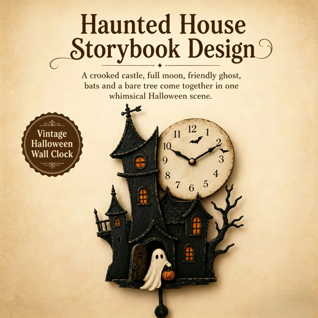 👻🎃 Whimsical Halloween Haunted Mansion Wall Clock