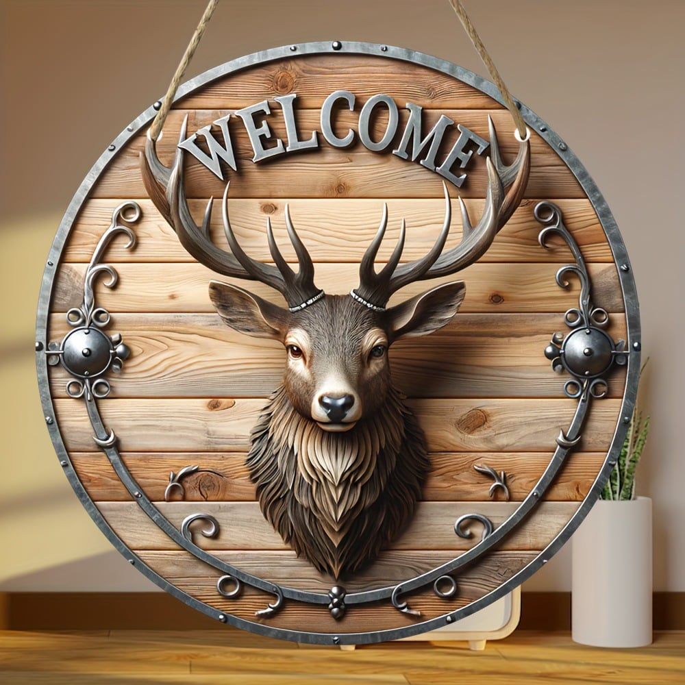 Retro Elk Welcome Sign-Artificial Wooden Wall-Hung Plaque With Rural Theme