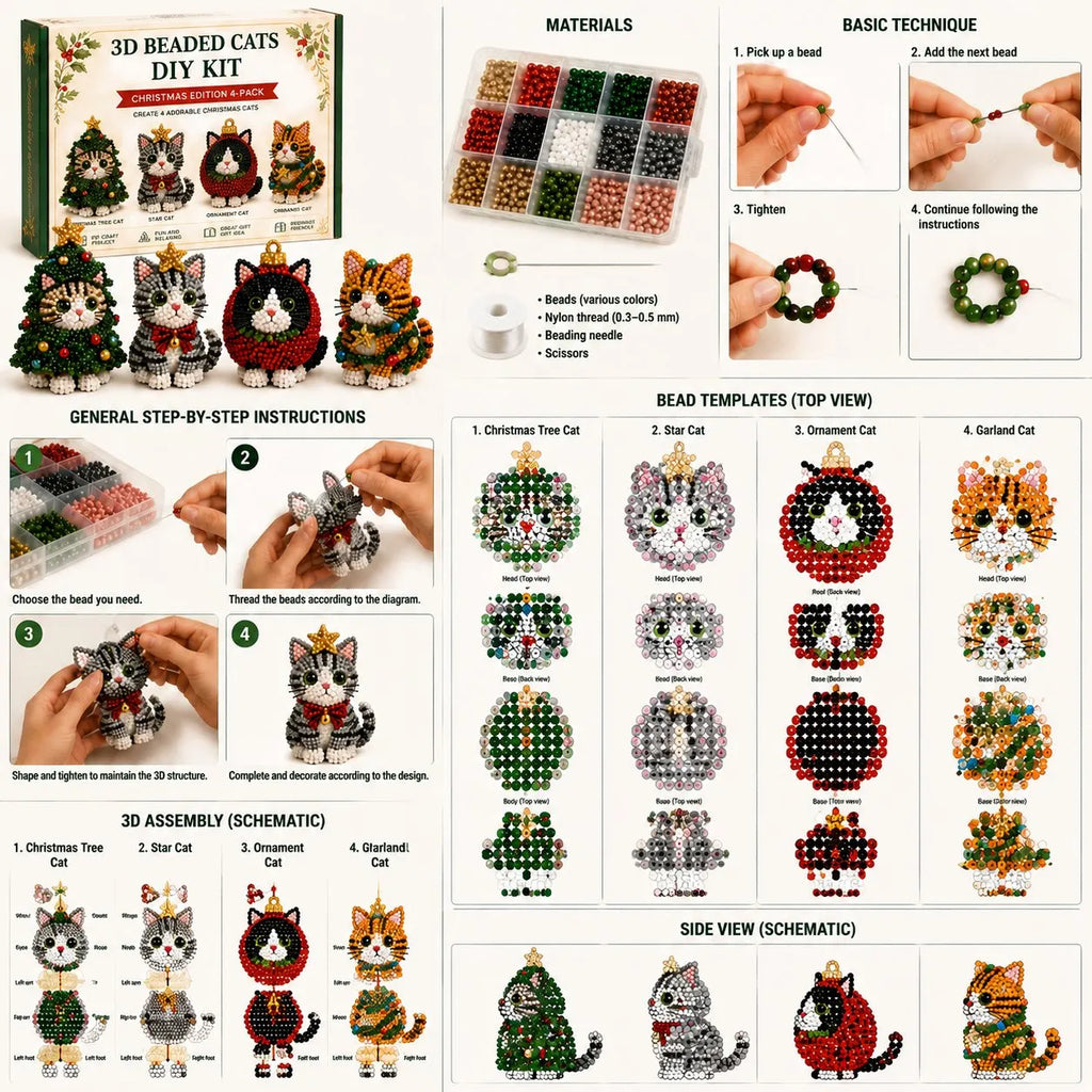 🐱✨ Create Your Own 3D Beaded Christmas Cats | Beginner-Friendly DIY Kit