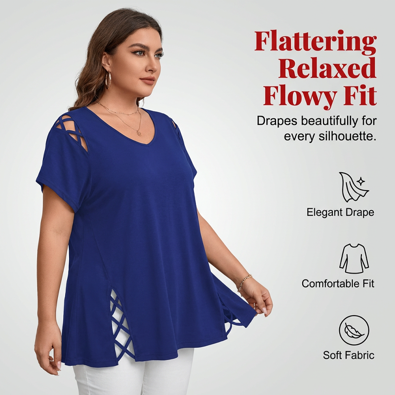 Women’s Solid Color Lattice Detail Tunic Top
