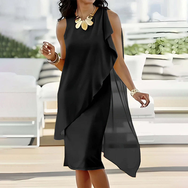 ⏰Women's Summer Elegant Round Neck Asymmetric Mesh Sleeveless Dress👗