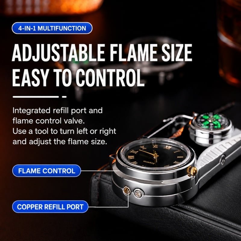 🔥HOT SALE🔥Multifunctional lighter with watch🔥 — — Watch/compass/keychain/bottle opener/cool lamp in one