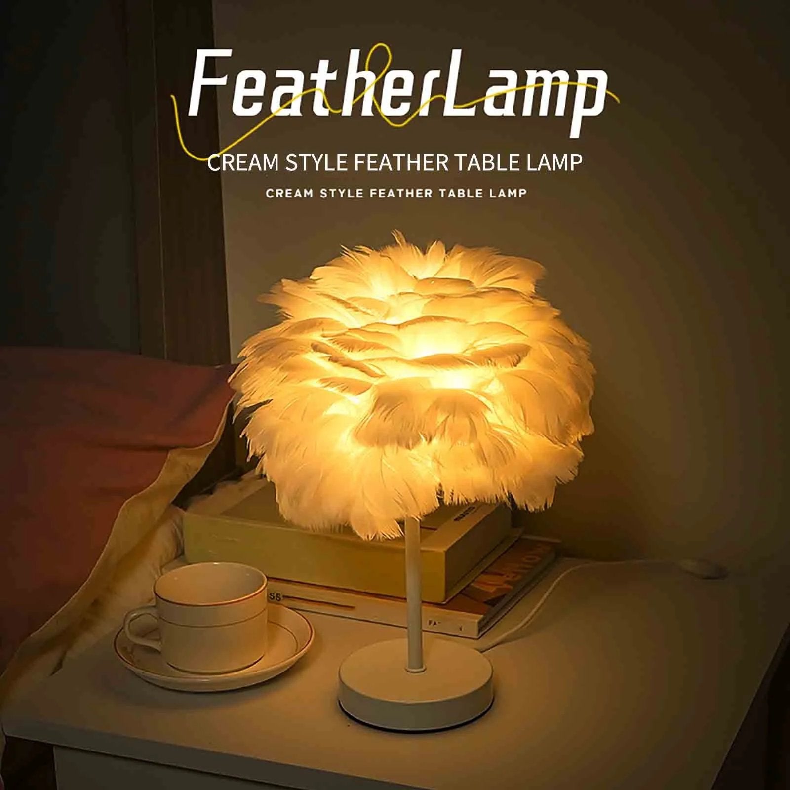 Luxury  Contemporary Creative Feather Oval Shade  Table Lamp For Bedroom
