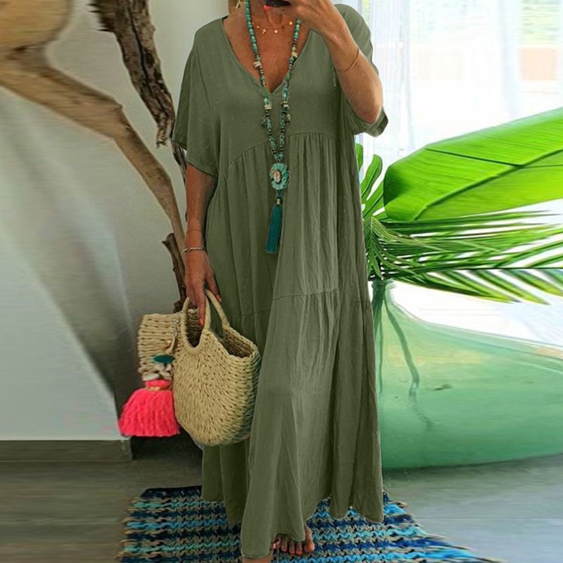 📢📢⏰Women’s Casual Long Dress with Short Sleeves