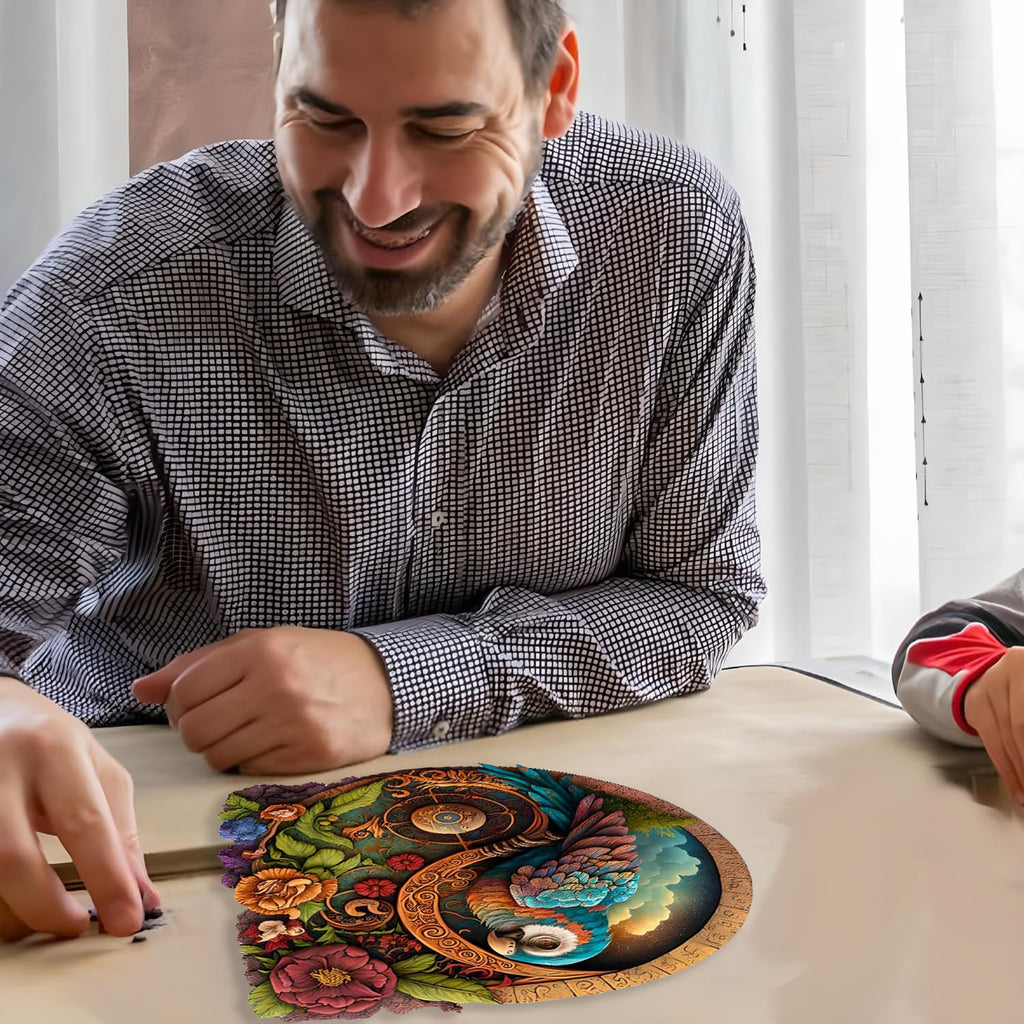 🎄 Christmas Special 🎁: Irregular Circular Wooden Puzzle with Exotic Birds 🦜 and Animals 🐾
