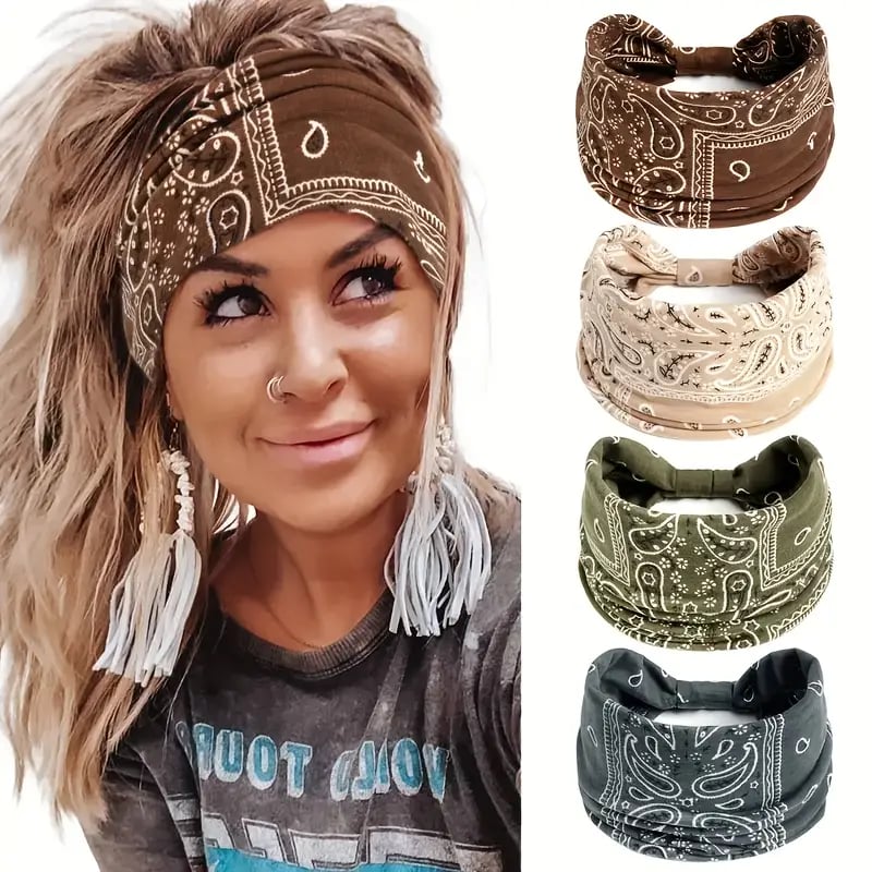 Wide headband with Boho Paisley print