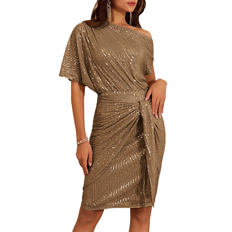 💃Hot Sale 🎉Sparkly One-Shoulder Ruched Dress✨