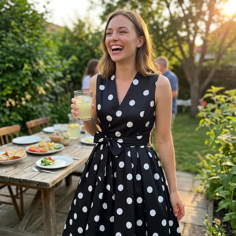 ⏰Women's Polka Dot Sleeveless V-Neck Dress