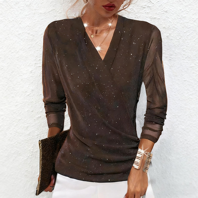 💎Women's Sparkle Crossover V-Neck Long Sleeve Top