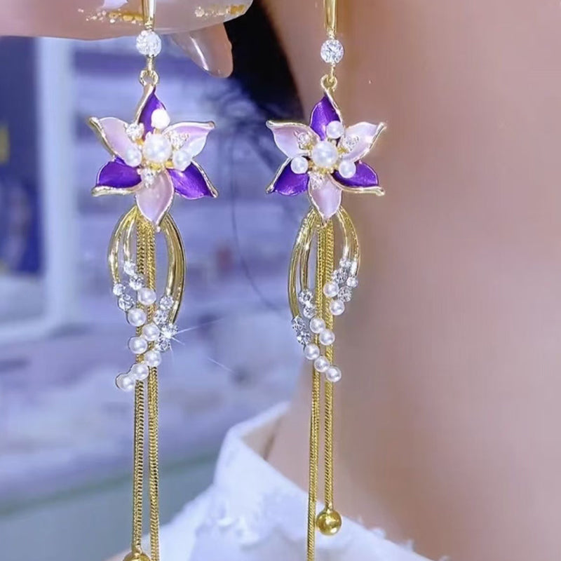 🔥🔥Elegant Purple Flower Tassel Earrings