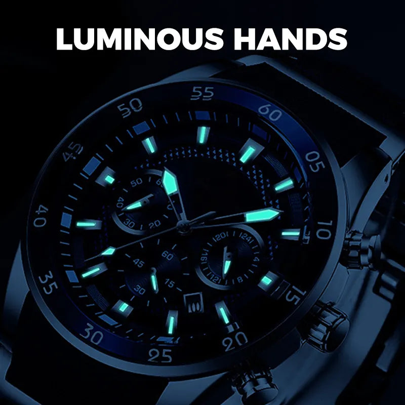 ✨ Men's Waterproof Multifunctional Quartz Watch – Chronograph Design, Luminous Hands & Stainless Steel 🌊