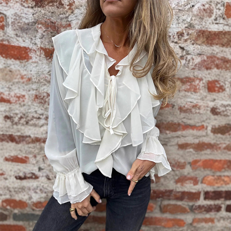 🍂🍁Solid Color Ruffle Bell-Sleeve Top