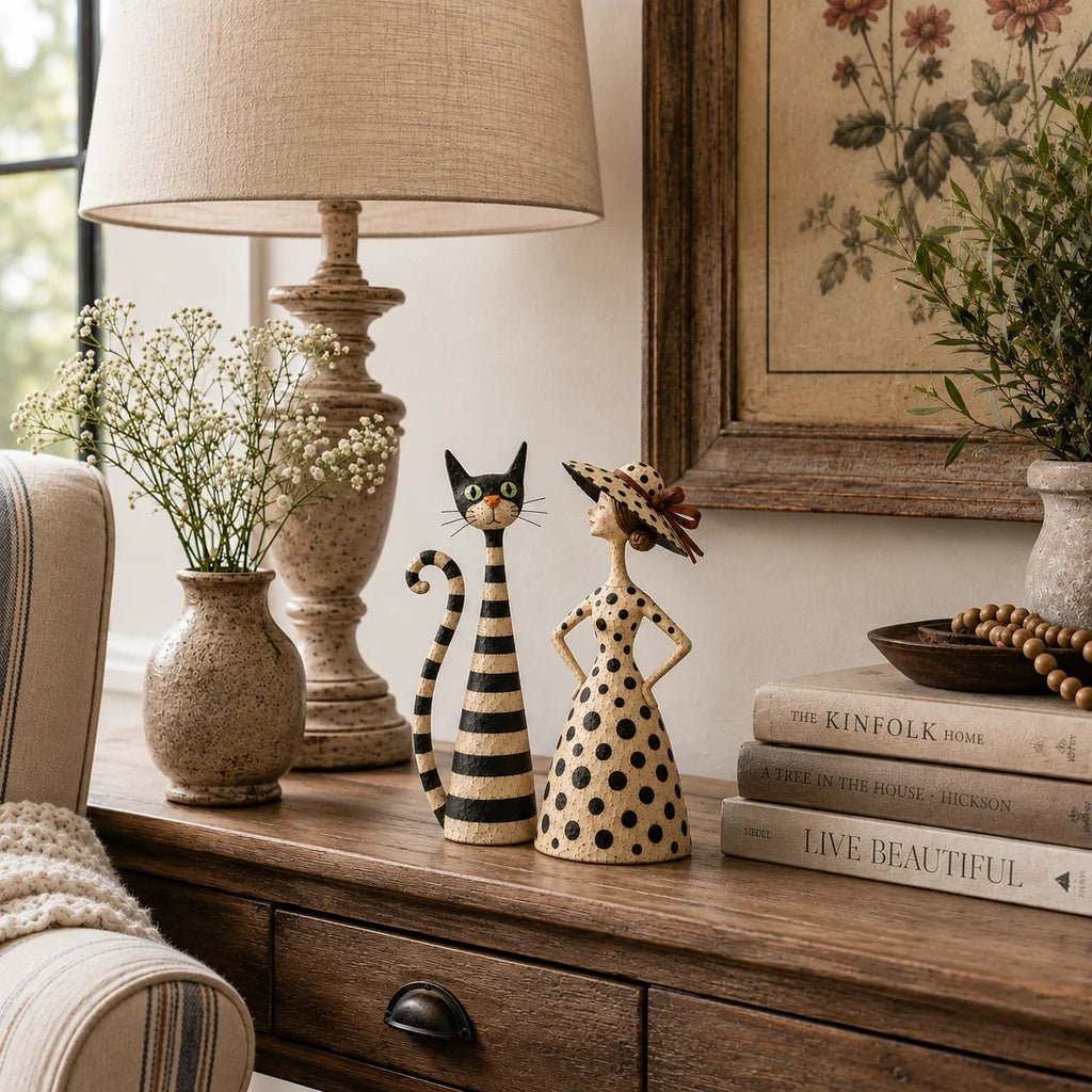 🎉✨Vintage  Cat & Lady Sculptures