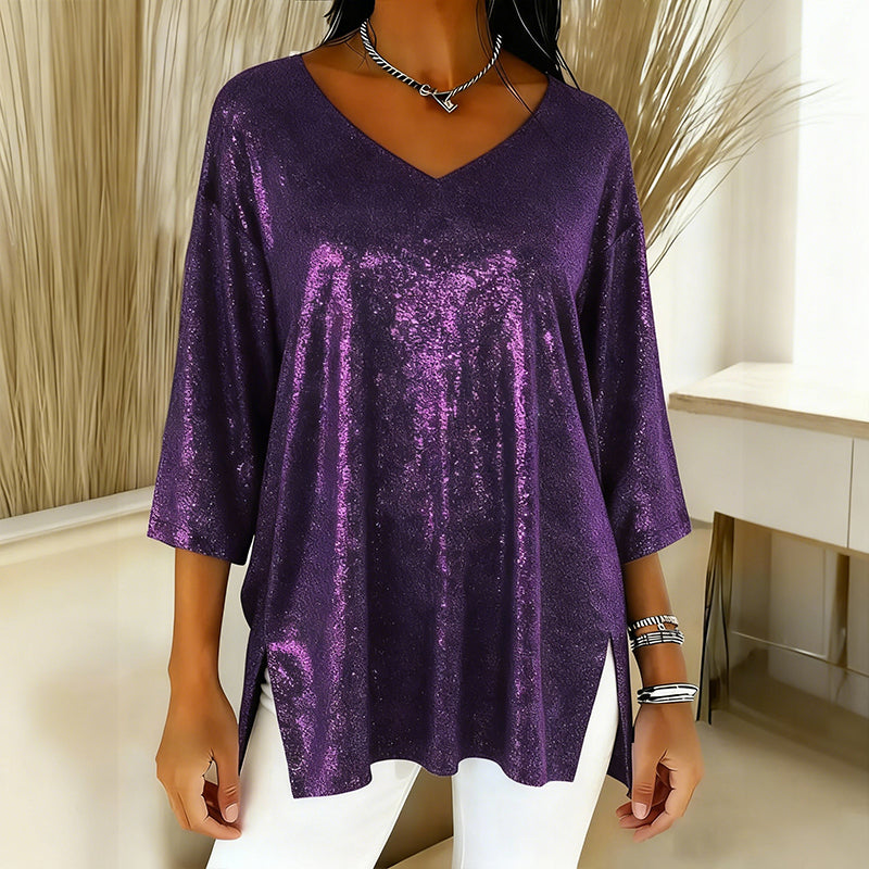 Women’s Glitter V-Neck Loose Top