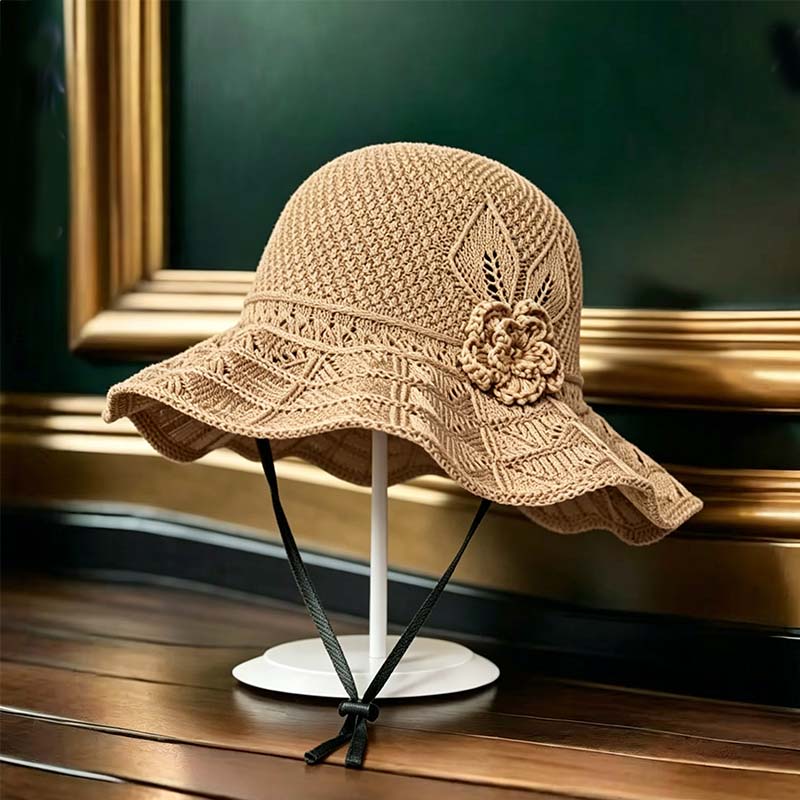 🔥Women's Crochet Bucket Hat with Flower Accent