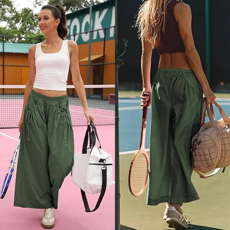 📣Today's big price cut - 49%🎁Women's Loose Wide Leg Track Pants Boho Style Drawstring Pockets Elastic Waist Capri Hiking Parachute Pants