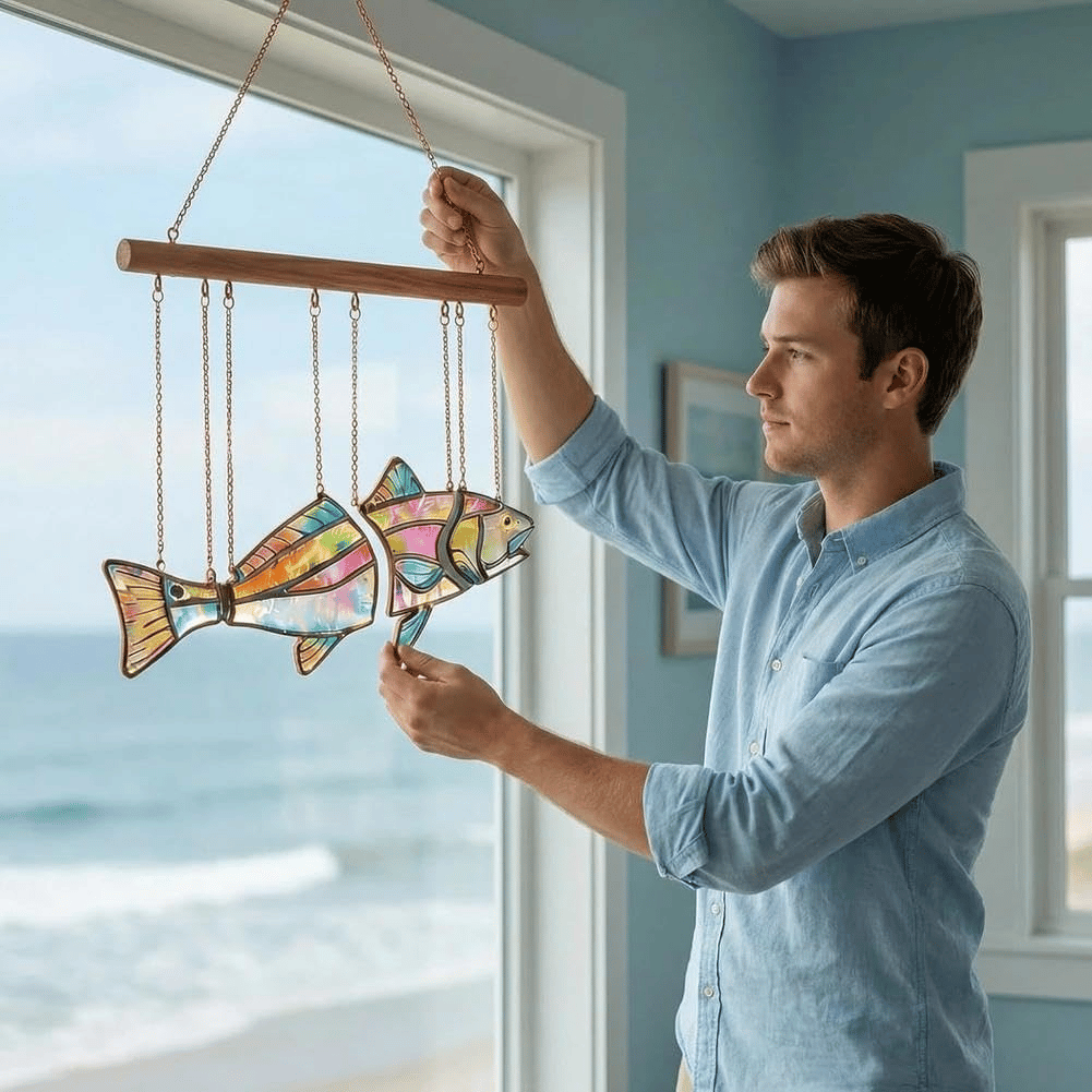 Handcrafted Stained Glass Red Drum-The Illusion of Swimming
