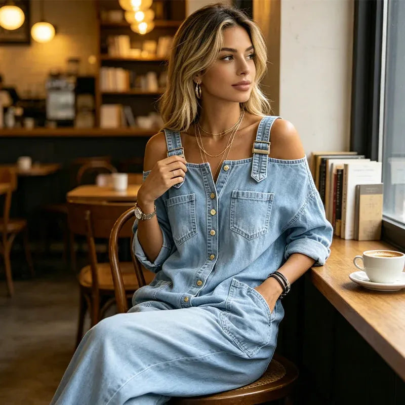 🔥Limited-time offer-Loose Fit Wide-Leg Overall Jumpsuit with Pockets