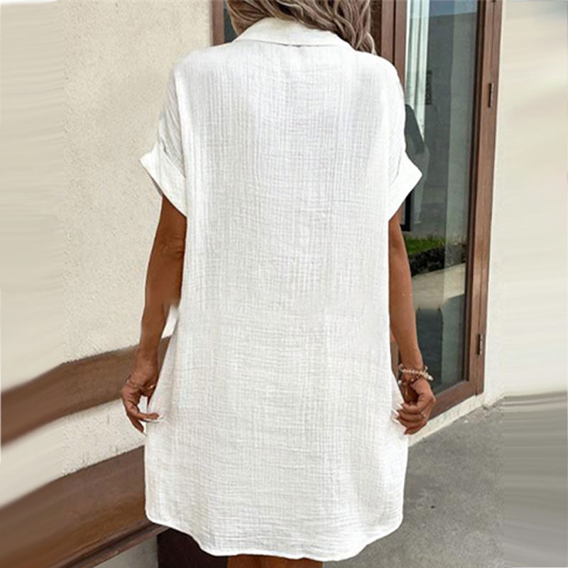 ⏰Women's Buttoned Short Sleeve Pocket Casual Shirt Dress