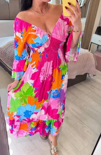 🔥 PROMOTION- SALE 49% OFF💃V-neck Floral Vacation Loose Dress