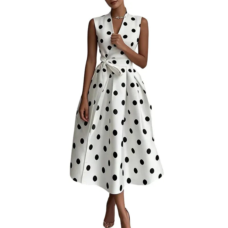 ⏰Women's Polka Dot Sleeveless V-Neck Dress