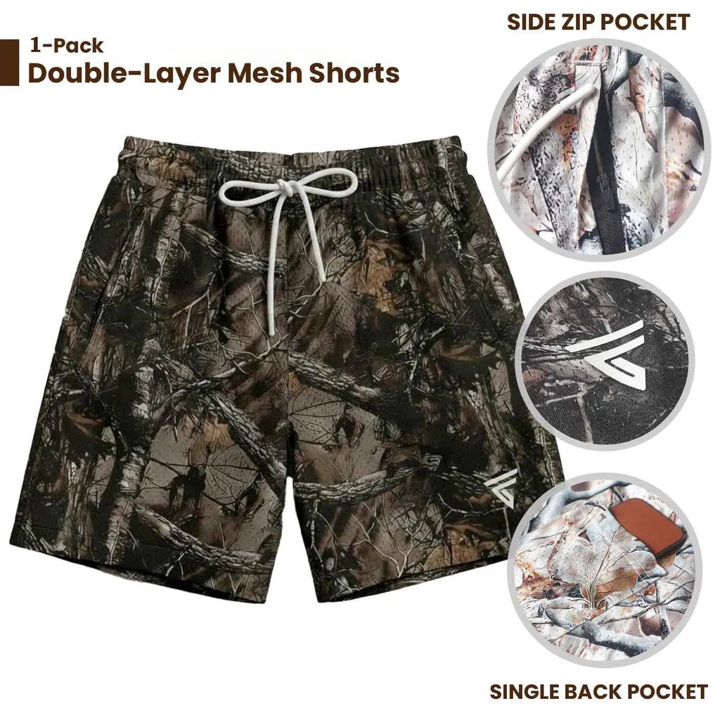 🔥 Pack 3 Men's Hunting Camo Double-Layer Shorts