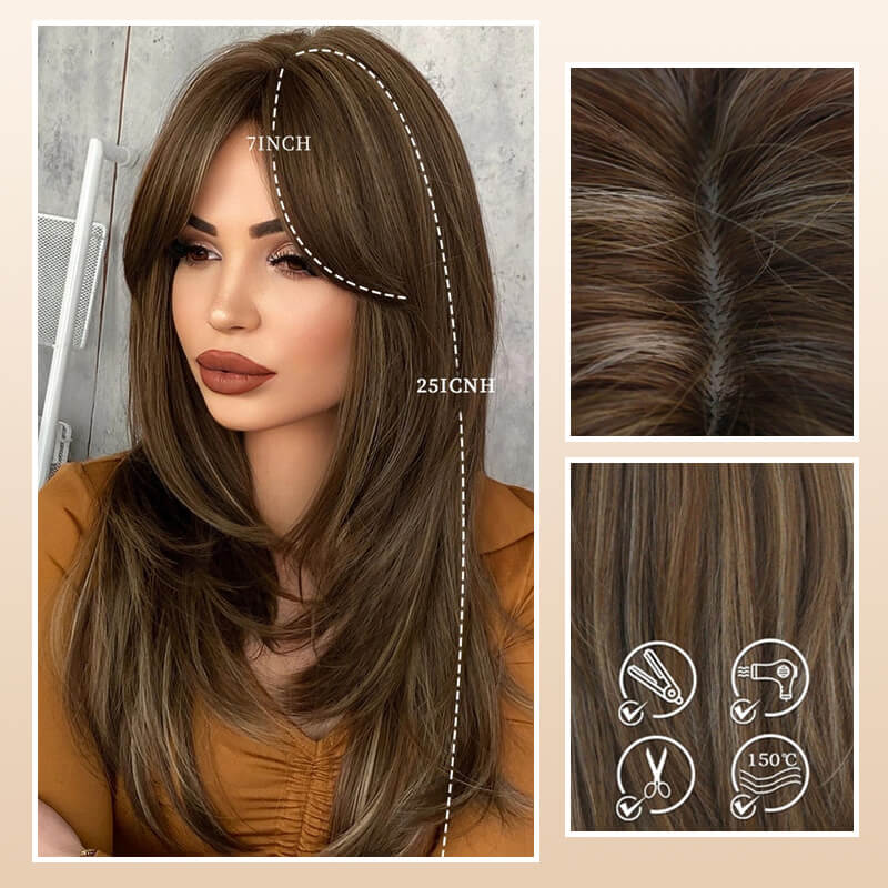 💕Wig long hair Layered bangs wigs