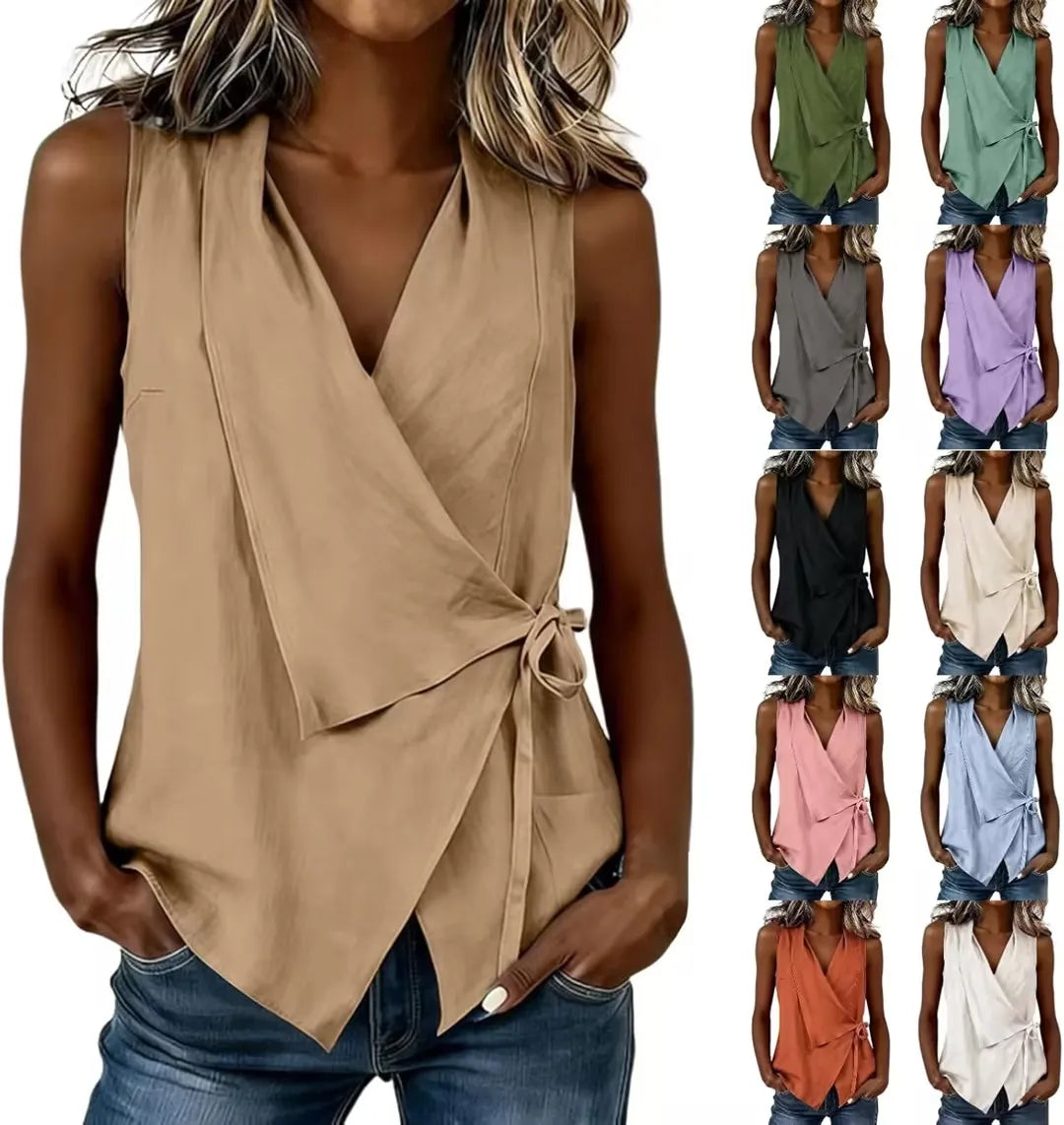 Women's Wrap Tank Top Ruched Tie Side V Neck