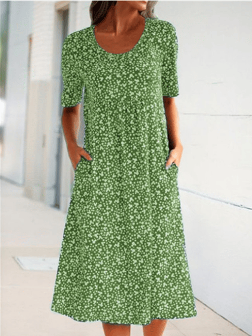 Casual Women Cotton Scoop Neck Floral Dress (8 Colors with Pockets)