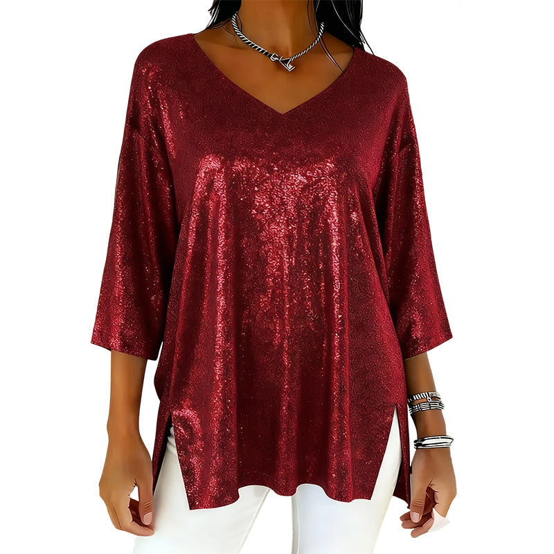 Women’s Glitter V-Neck Loose Top