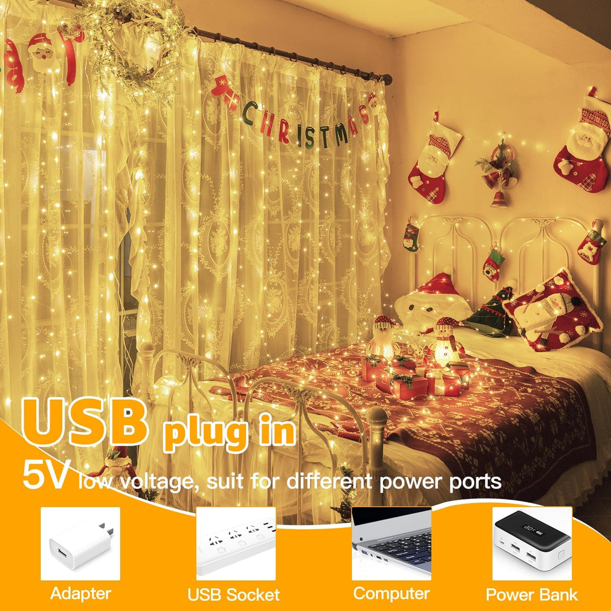 ✨Curtain Lights Indoor Outdoo — 🎄Christmas Window Fairy LightsWaterfall Hanging String Light✨✨