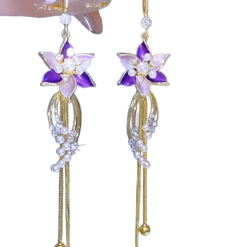 🔥🔥Elegant Purple Flower Tassel Earrings