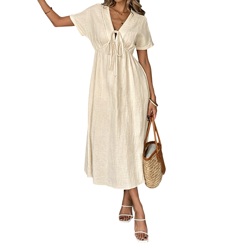 📢📢⏰Women's Summer V-Neck Tie-Front Midi Dress