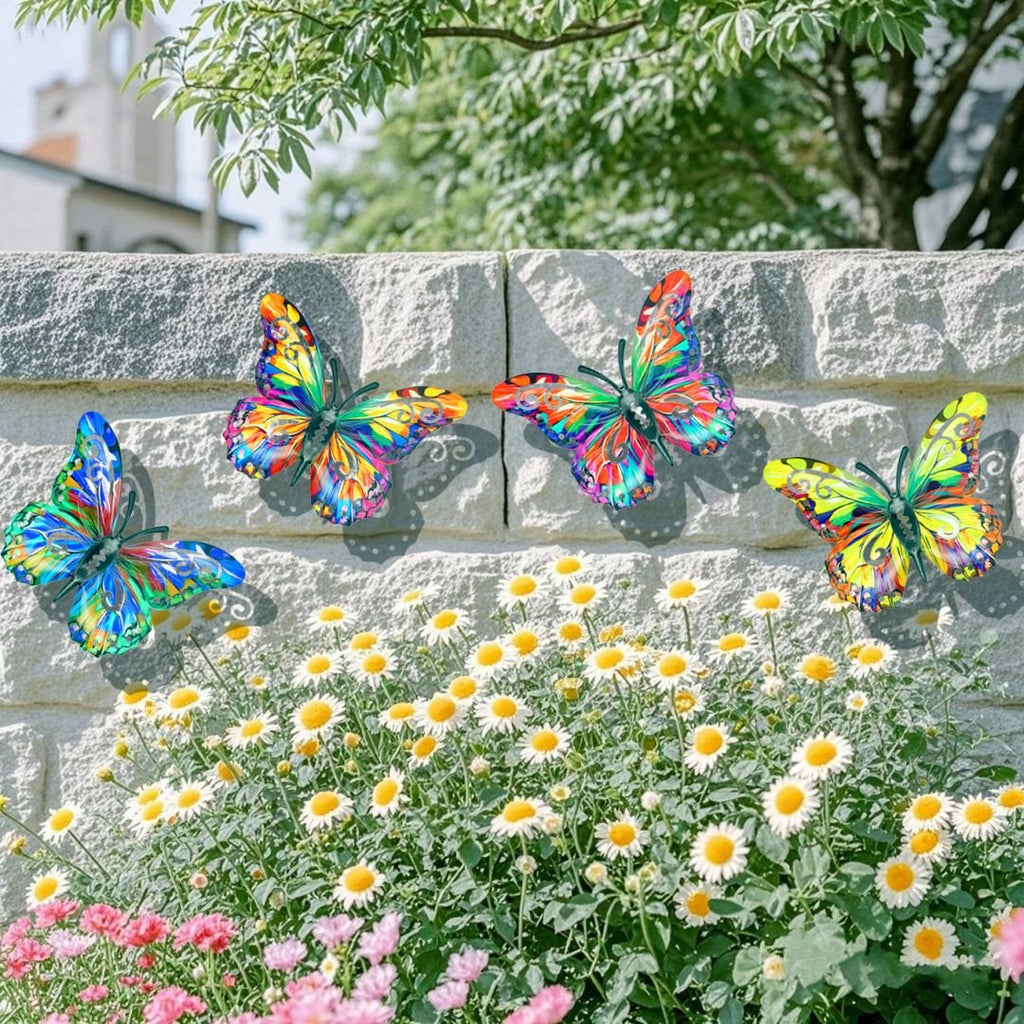 🔥4Pcs Butterfly Metal Wall Decor,Outdoor Hanging Wall Art Sculptures Decoration