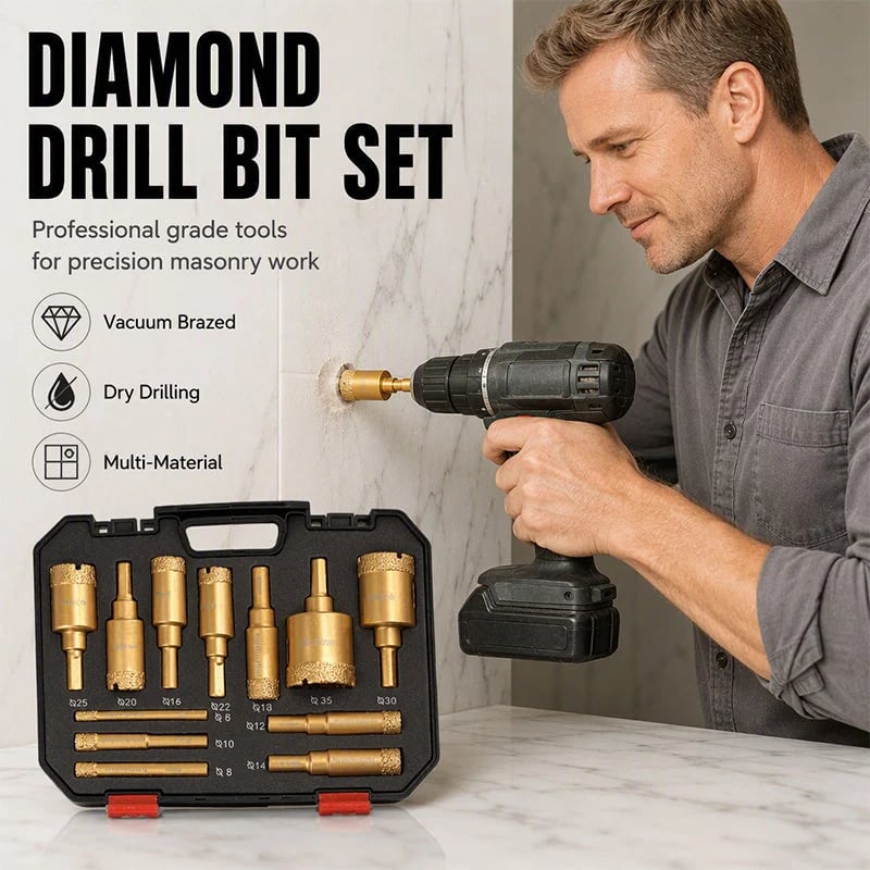 🎉⏳🔥⏰12-Piece Dry Diamond Tile Hole Saw Kit (6-35mm)