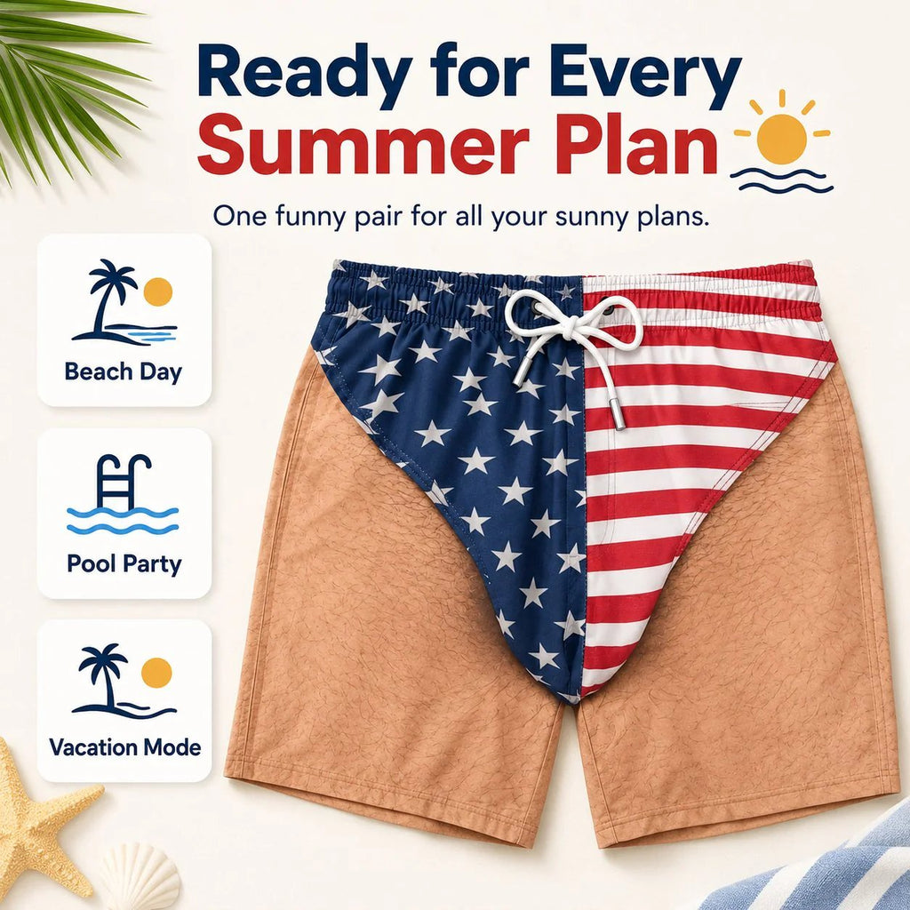 🇺🇸 Funny Patriotic Men’s Swim Trunks – Freedom & Chill Summer Beach Shorts